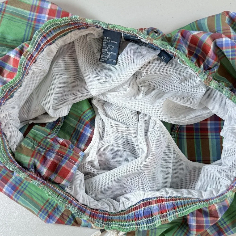 Vintage Polo by Ralph Lauren Plaid Swim Trunks Mens XL Green Lined Pony 90s Prep